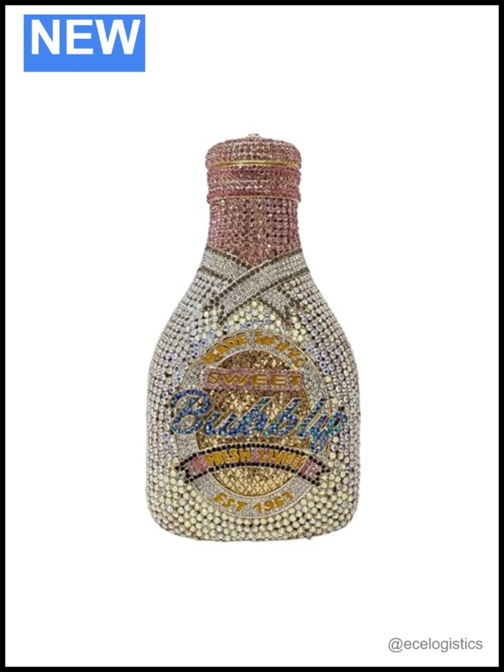 Rhinestone Champagne Bottle Evening Bag Clutch Purse with Chain Strap